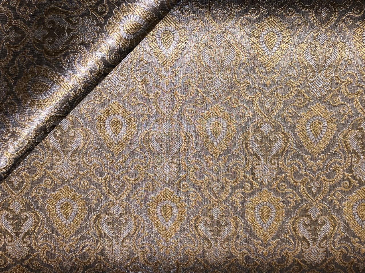Silk Brocade fabric silver grey with white gold  jacquard BRO1074[2]