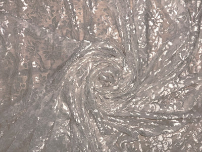 White Devore Polyester Viscose Burnout Velvet fabric ~ 44" wide available in 3 designs floral vines, abstract rose and floral [18291/92/93]