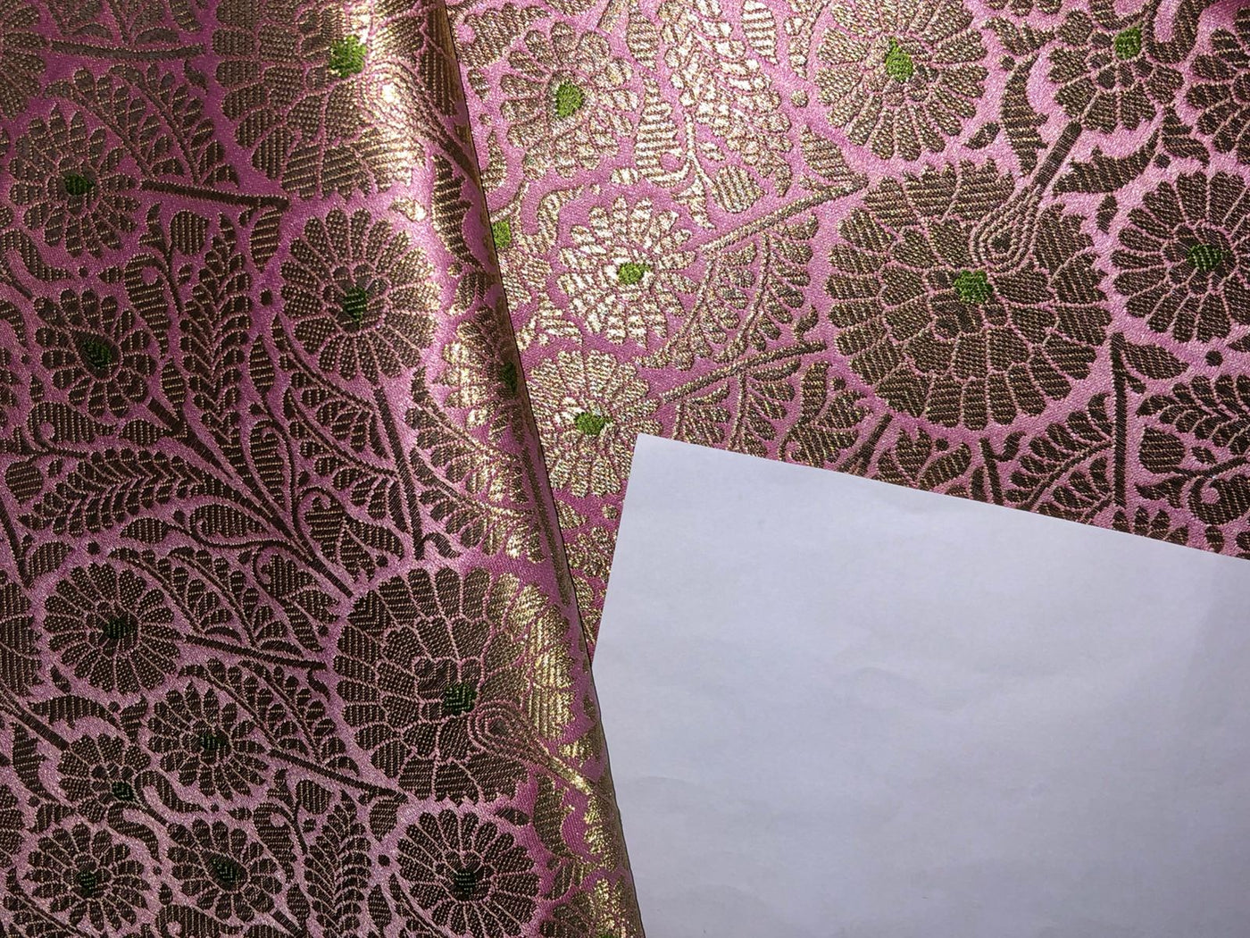 Brocade Fabric PINK with floral Jacquard x metallic gold  Color 44" WIDE BRO979[3]