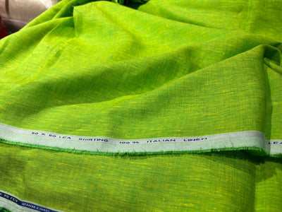 100% linen 60s lea Linen fabric  58" wide available in 3 colors blue/lemon yellow and green x yellow