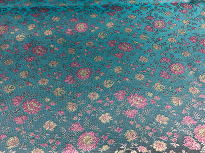 Silk Brocade fabric floral  jacquard available in 2 colors turquoise blue and silver grey  BRO1022[1/2]