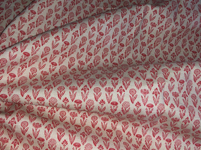 100% Cotton Linen  print 58" wide FLORAL PRINT motif's available in 2 colors red and cream ,blue and cream [17217/18]