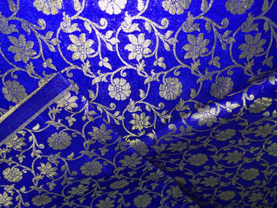 Silk Brocade fabric 44"all over floral vines in subtle metallic gold  jacquard available in 2 colors royal blue  and green BRO1041 (3/4)