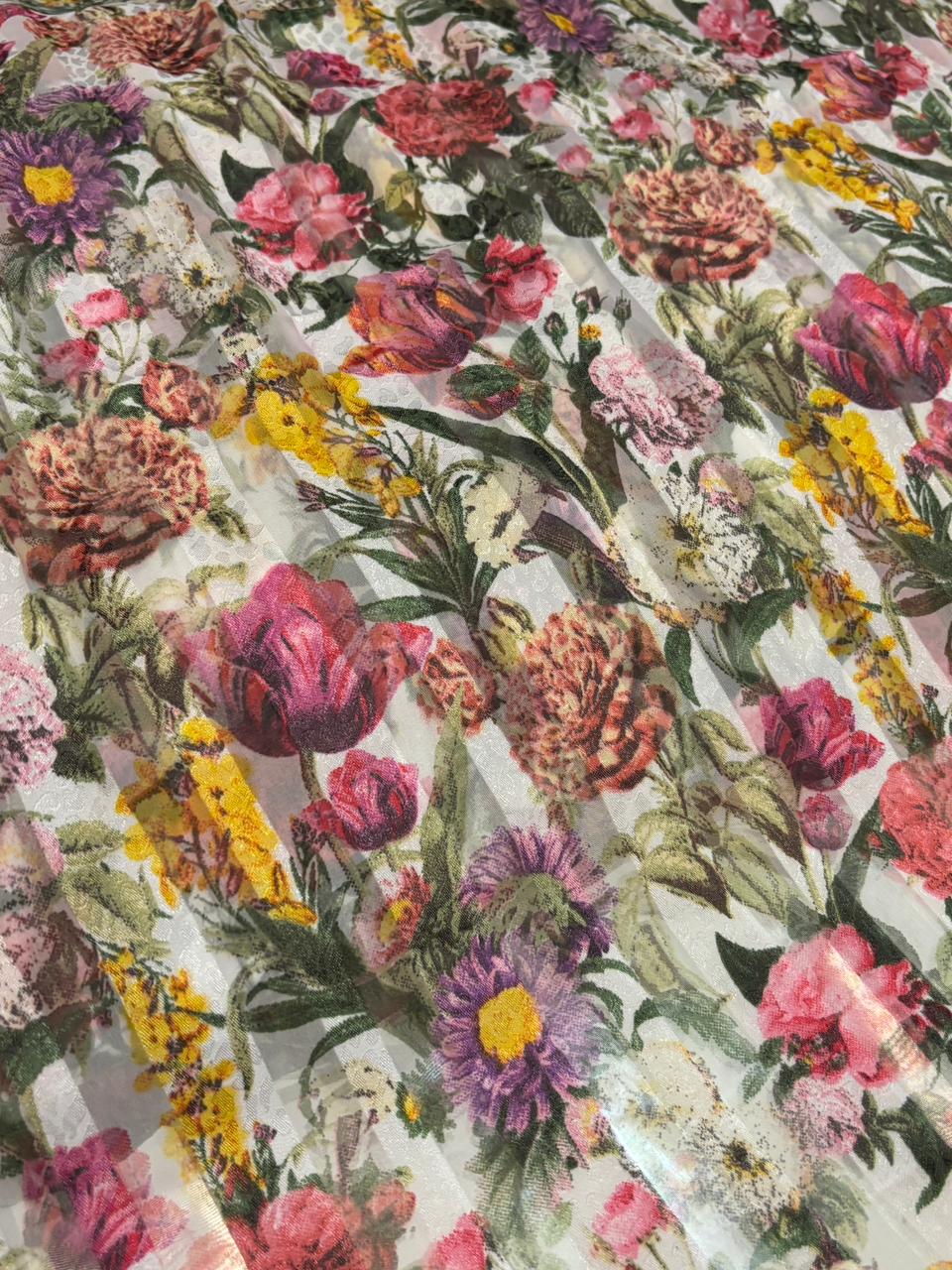 Georgette Art Silk With Satin Stripes Floral [16865]