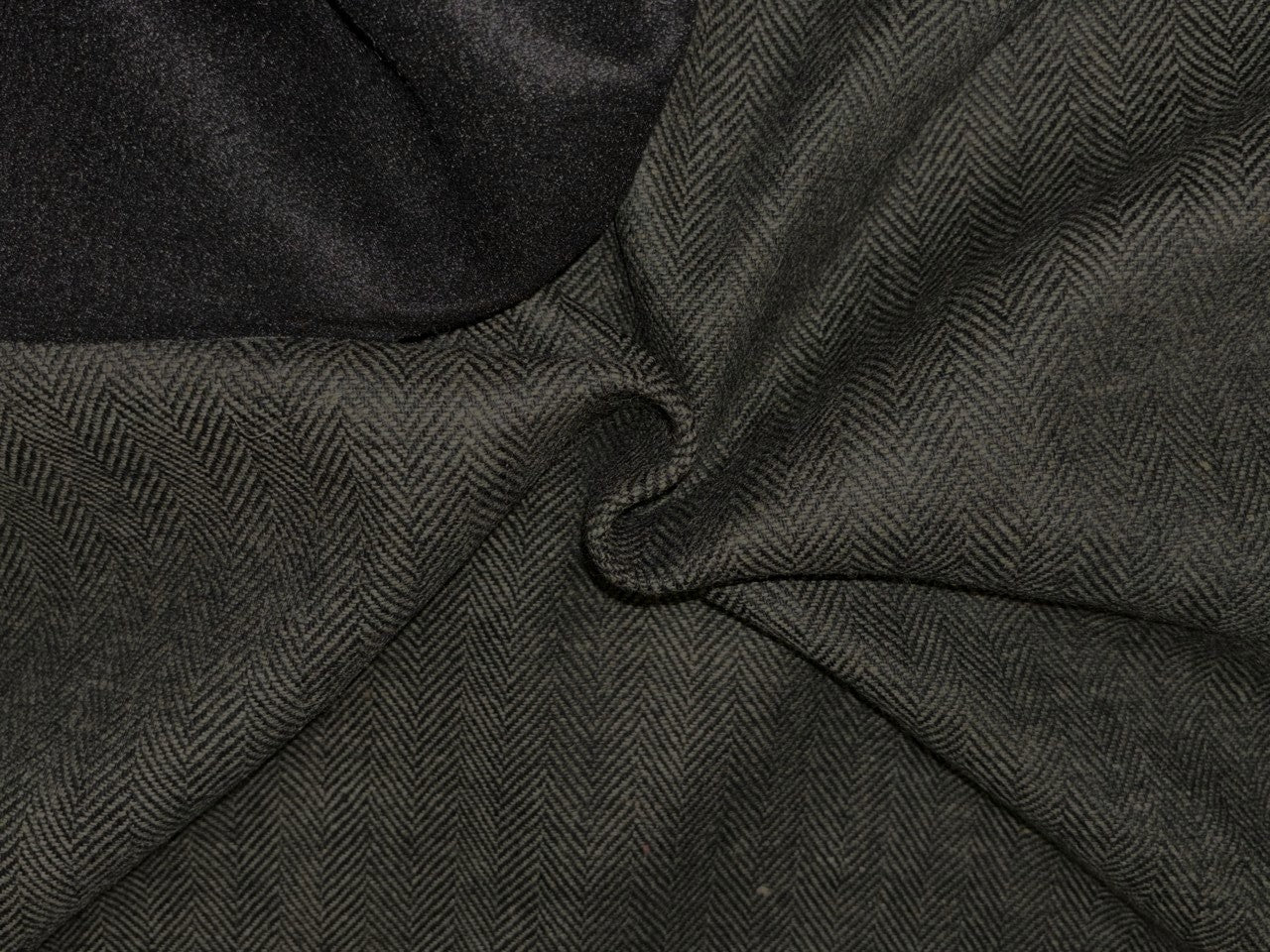 Wool Blended herringbone Cord Weave fabric fused with black light wool black and charcoal 147 cms wide [18398]