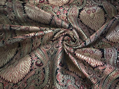 Brocade Heavy KING KHAB  Fabric  WITH METALIC GOLD  JACQUARD available in 2 colors blood red and bottle green black  BRO983