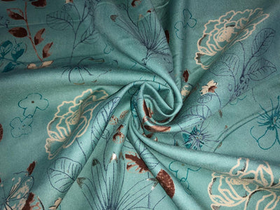 Premium Viscose Rayon fabric with foil print FLORAL 58" wide available in THREE  colors BEIGE, SEA GREEN AND DUSTY ROSE