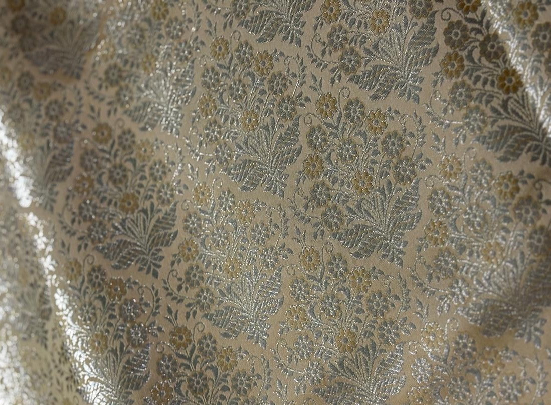 Silk Brocade fabric 44" gold metallic white gold  jacquard  BRO1046[1]