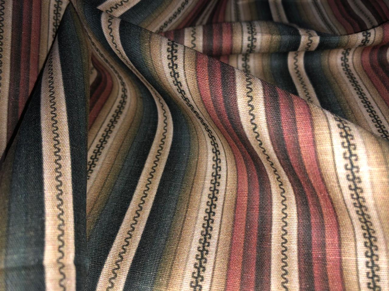 100% linen  digital print fabric 44" wide available in 2 STYLES multi color stripes and waves yellow ,sea green [15974/15975]