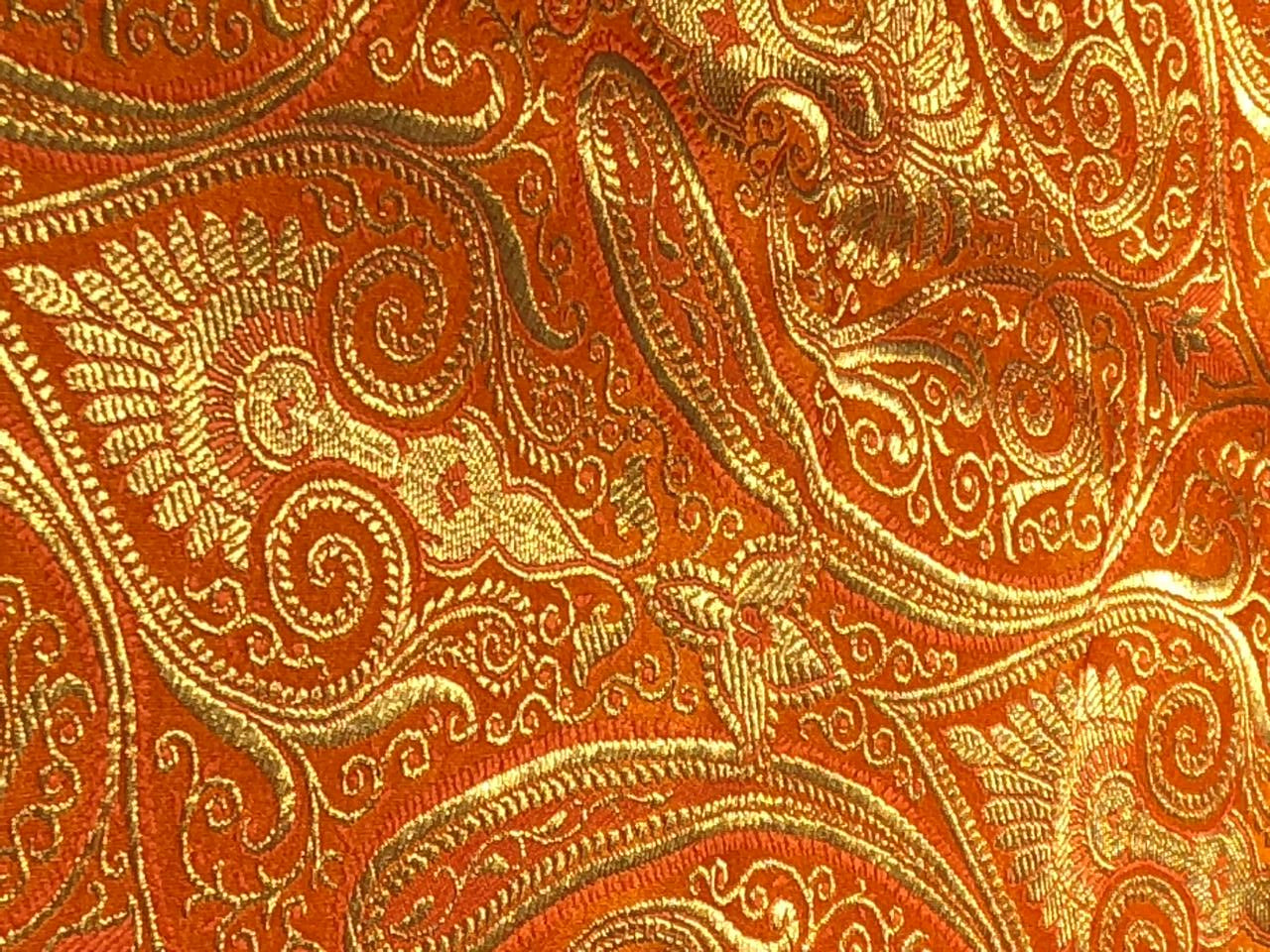 Silk Brocade fabric 44" paisley metallic gold  jacquard available in 2 colors bright orange and turquoise blue  BRO1049