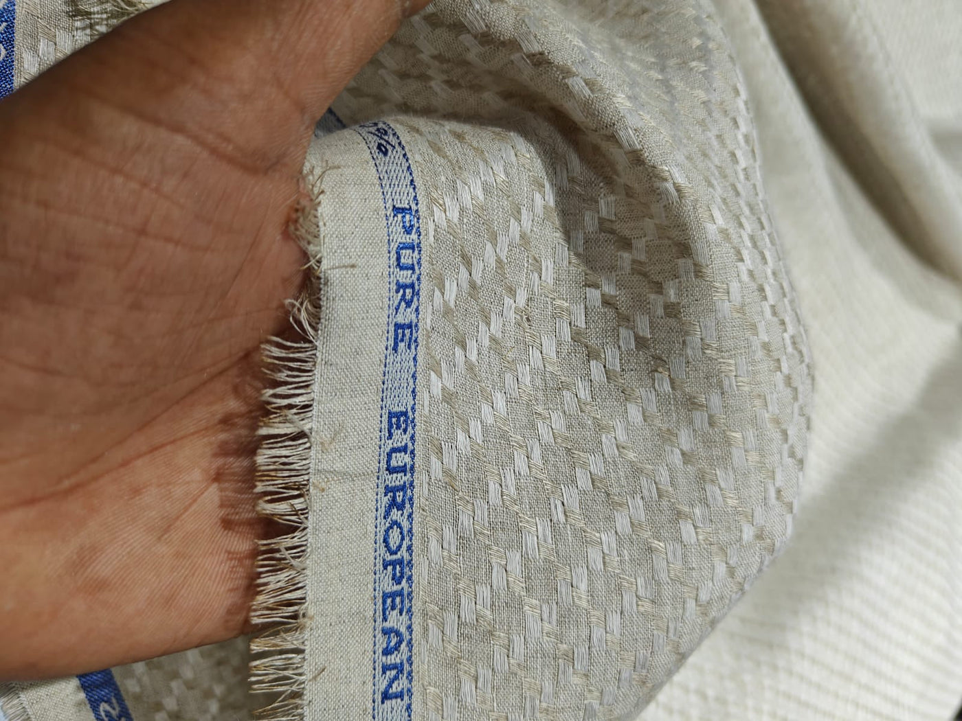 Linen dobby 58" wide available in 3 colors dark ivory/darker ivory and white sustainable and eco-friendly linen