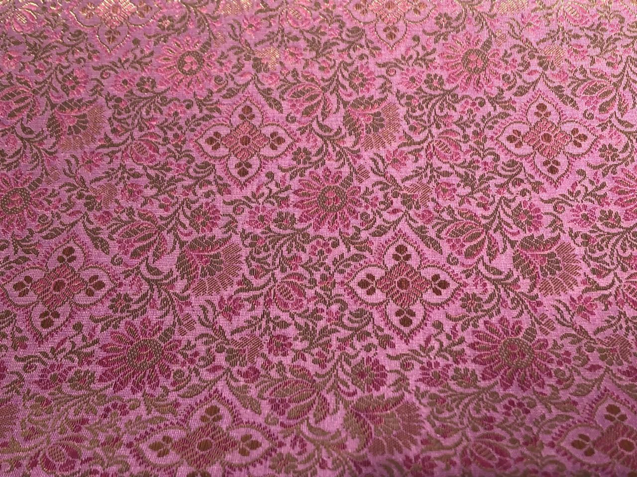 Silk Brocade fabric 44" pink and metallic gold floral jacquard available in 3 colors silver grey, green and pinkBRO1047