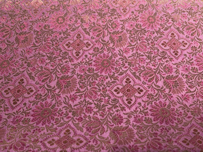 Silk Brocade fabric 44" pink and metallic gold floral jacquard available in 3 colors silver grey, green and pinkBRO1047