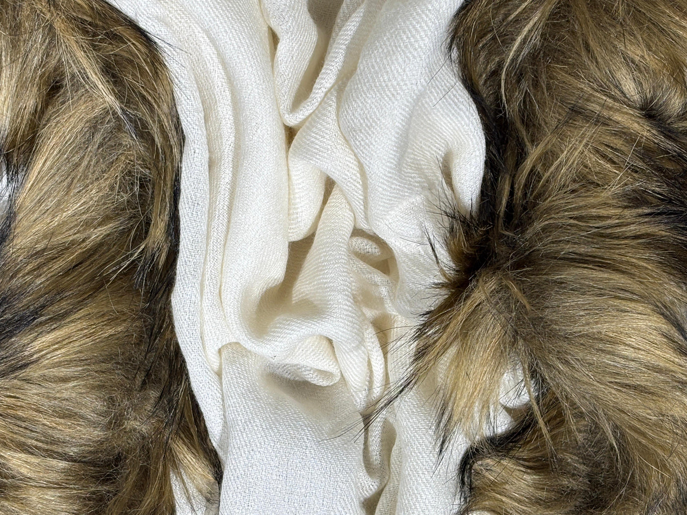SILK pashmina stole with fur 29" wide and 77" long