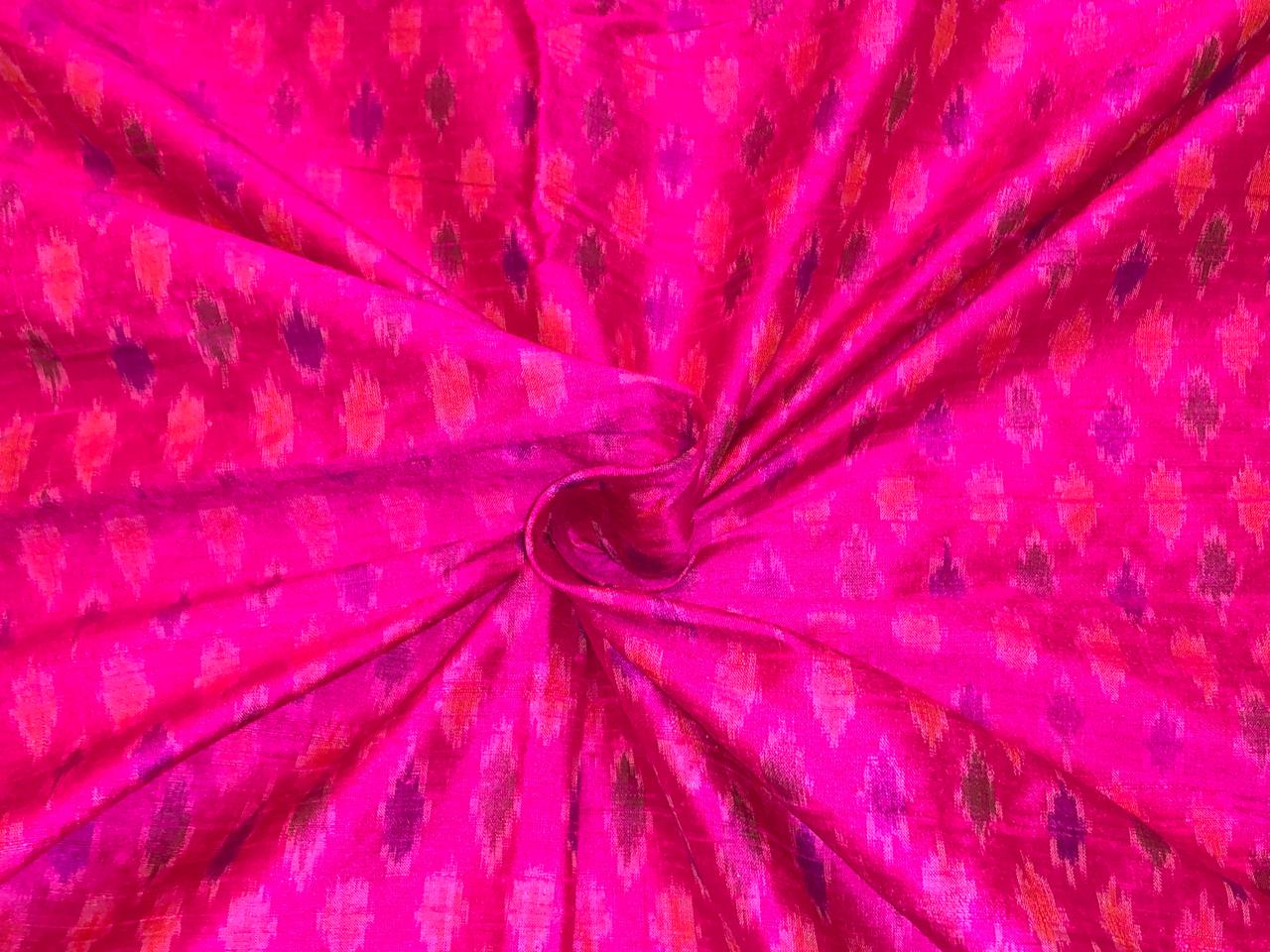 100% pure silk dupion ikat fabric pink color 44" wide available in 3 combinations