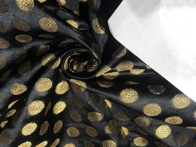 Silk Brocade fabric with Metallic gold circle motif Jacquard  44" wide available in 3 colors red wine, black and gold