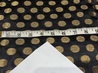 Silk Brocade fabric with Metallic gold circle motif Jacquard  44" wide available in 3 colors red wine, black and gold