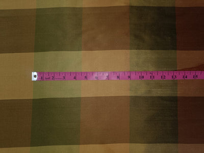 SILK Dupioni FABRIC Shades of Green & Brown Colour plaids 44" wide DUPC28[2]