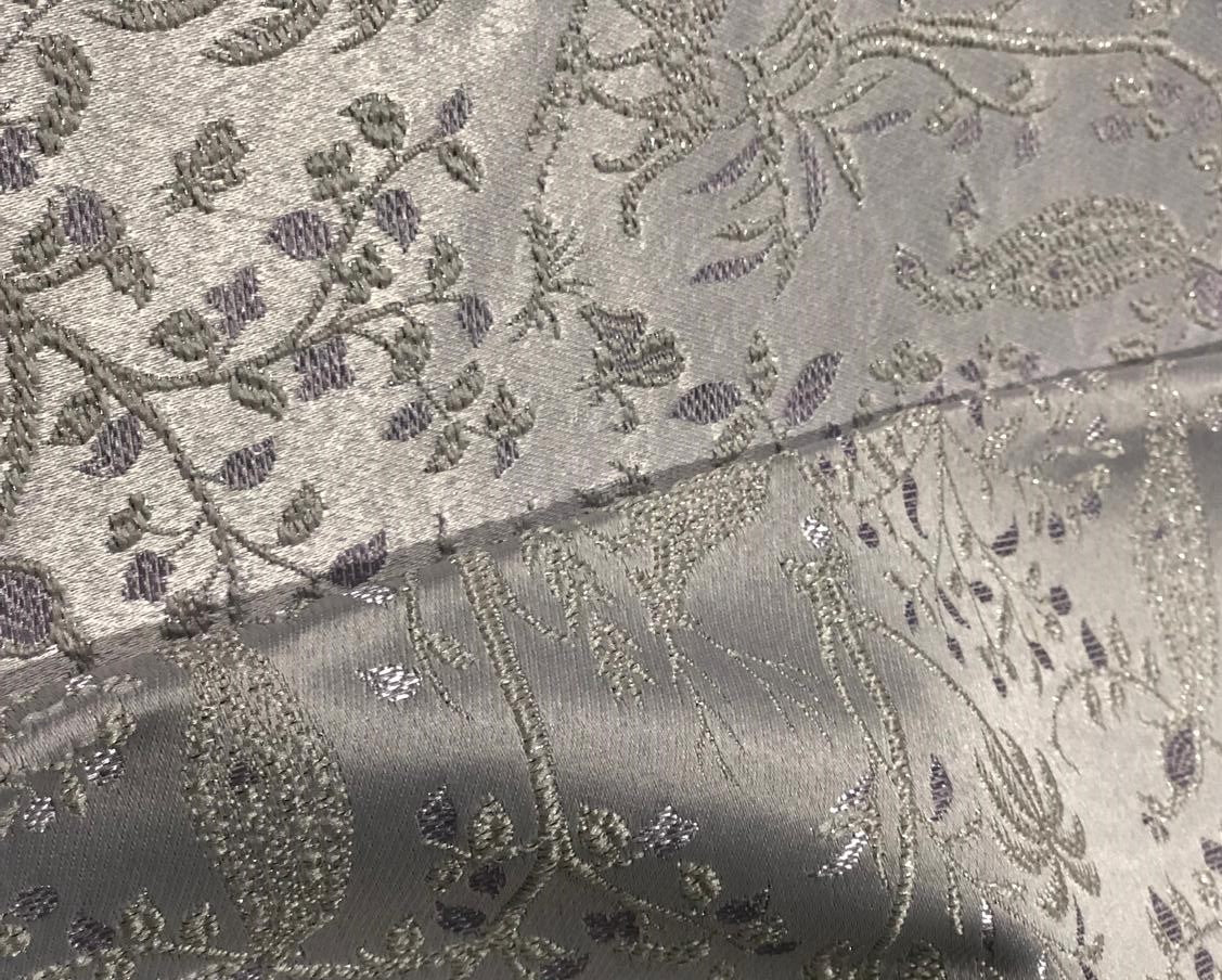 Silk Brocade fabric  jacquard with  subtle embroidery with subtle shimmer 54"lilac and silver grey BRO1034[4]