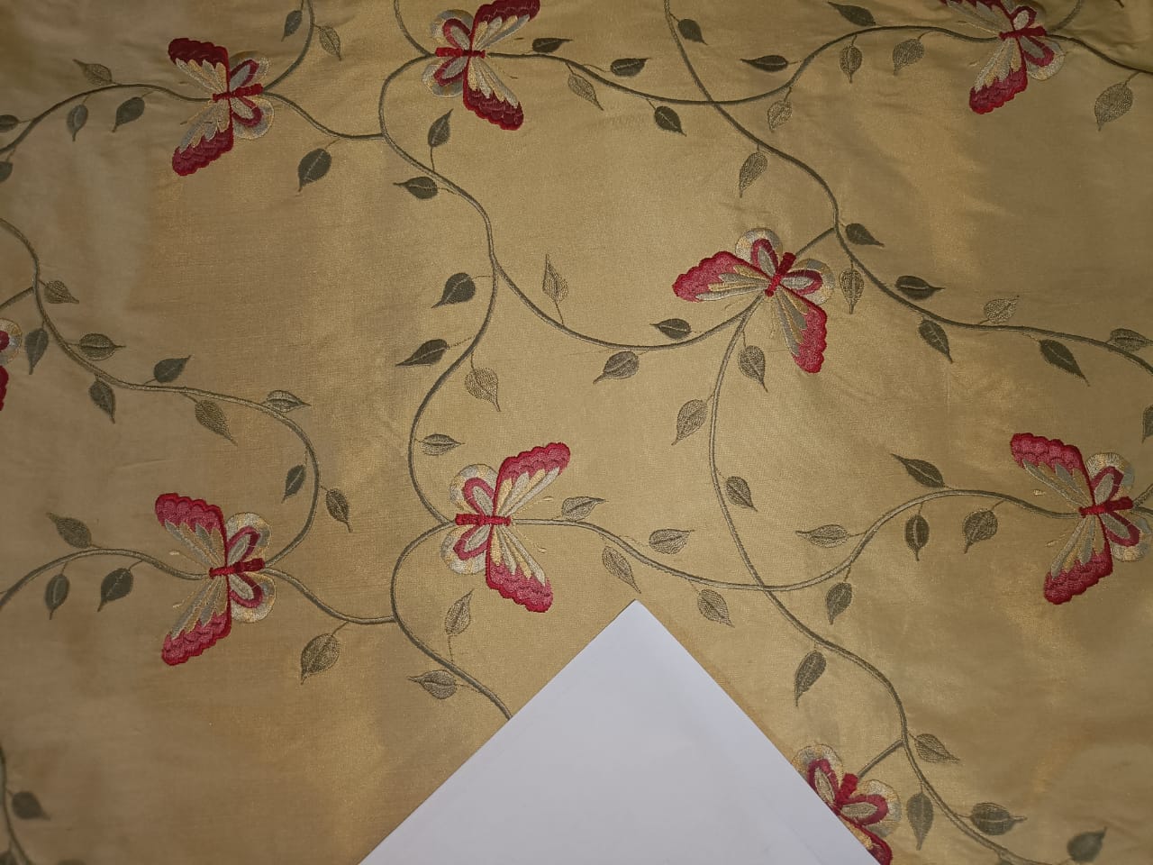 54&quot; wide silk dupioni rich gold embroidery -butterflies