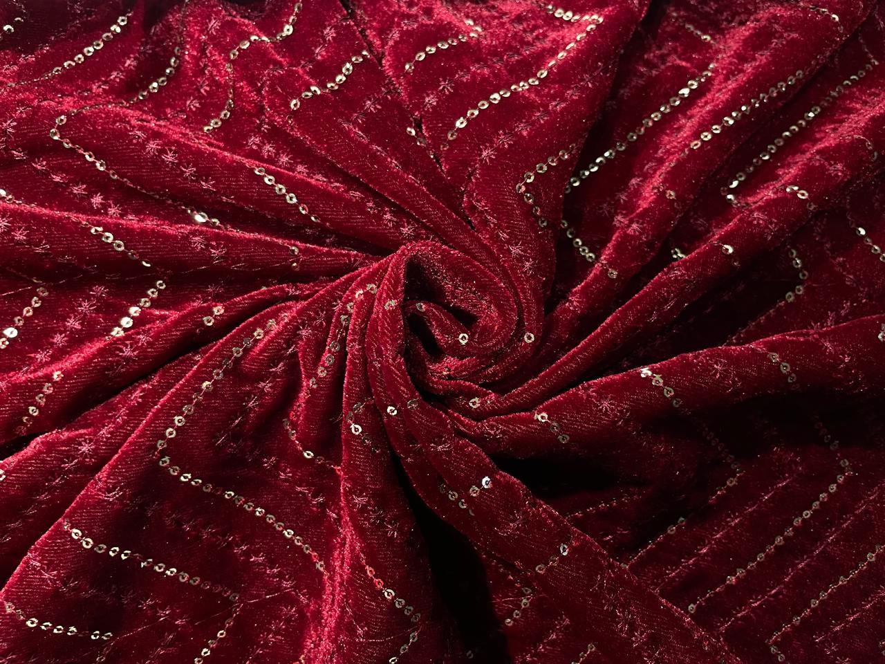 Micro Velvet Fabric Embroidered 44" wide available in 2 colors blood red and mulberry