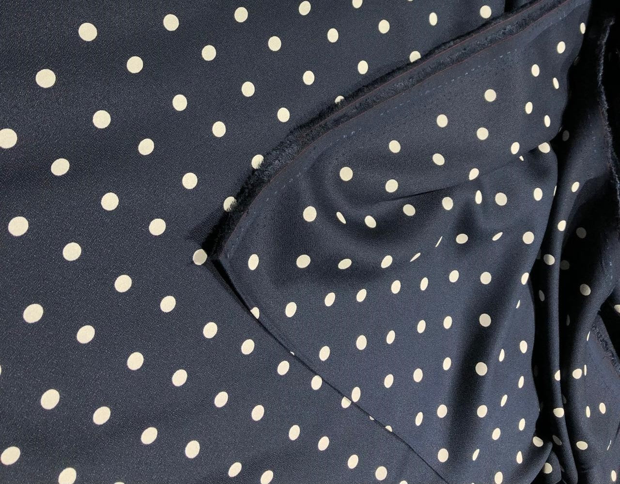 Viscose Moss Crepe navy color with white polka dot print 58&quot; wide &quot; [17558]