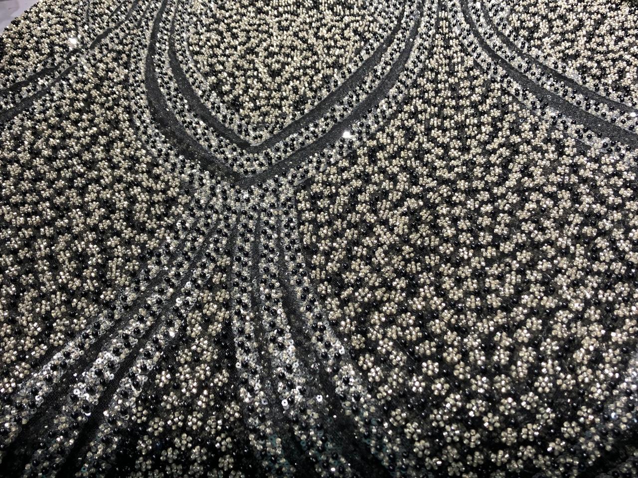 NET fabric with sequins and  pearls available in 2 colors black and white 56" wide [17807/08]