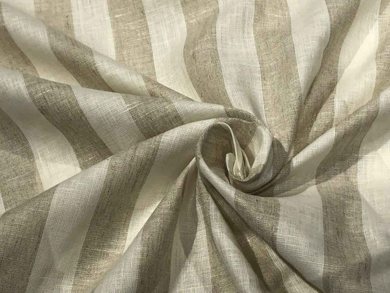 100% Linen stripe 60's Lea Fabric 58" cream and beige  stripe available in 1 inch  as well as 1 centimeter stripes [17221/22]
