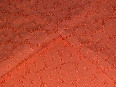 100 % Cotton Eyelet Embroidered Fabric 44" wide available in four colors mustard, beige, orange and bright pink