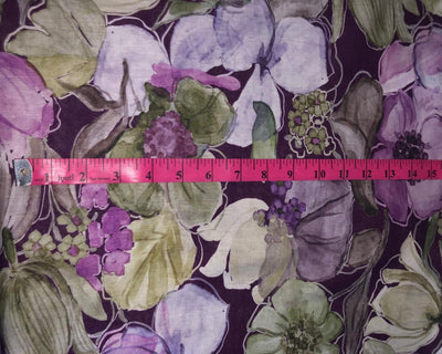 100% linen Floral digital print fabric 44" wide available in 3 colors grey, pink, mustard/mustard ,pink, grey, purple and purple, dusty green