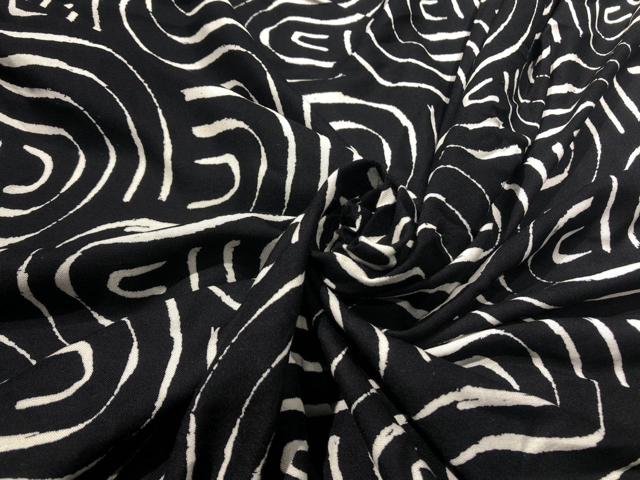 Viscose Rayon fabric black and ivory abstract print 58" wide  [17619]