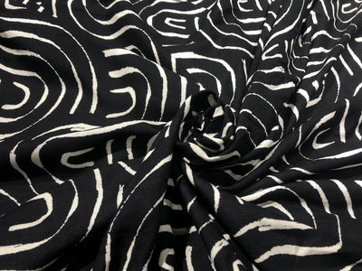 Viscose Rayon fabric black and ivory abstract print 58" wide  [17619]