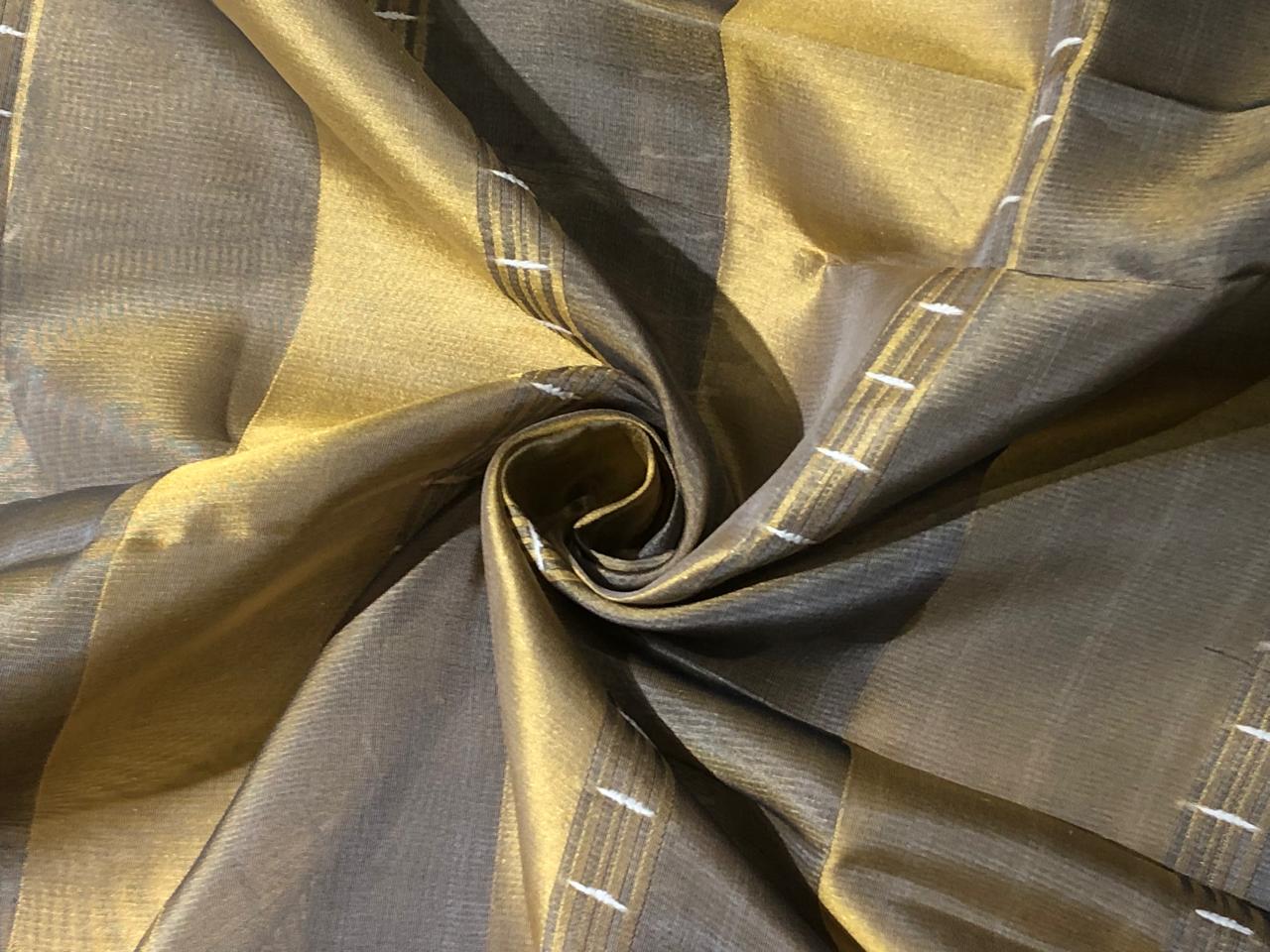 100% Silk mettalic tissue organza fabric gold and gold x black stripes  54 INCHES WIDE [16859]