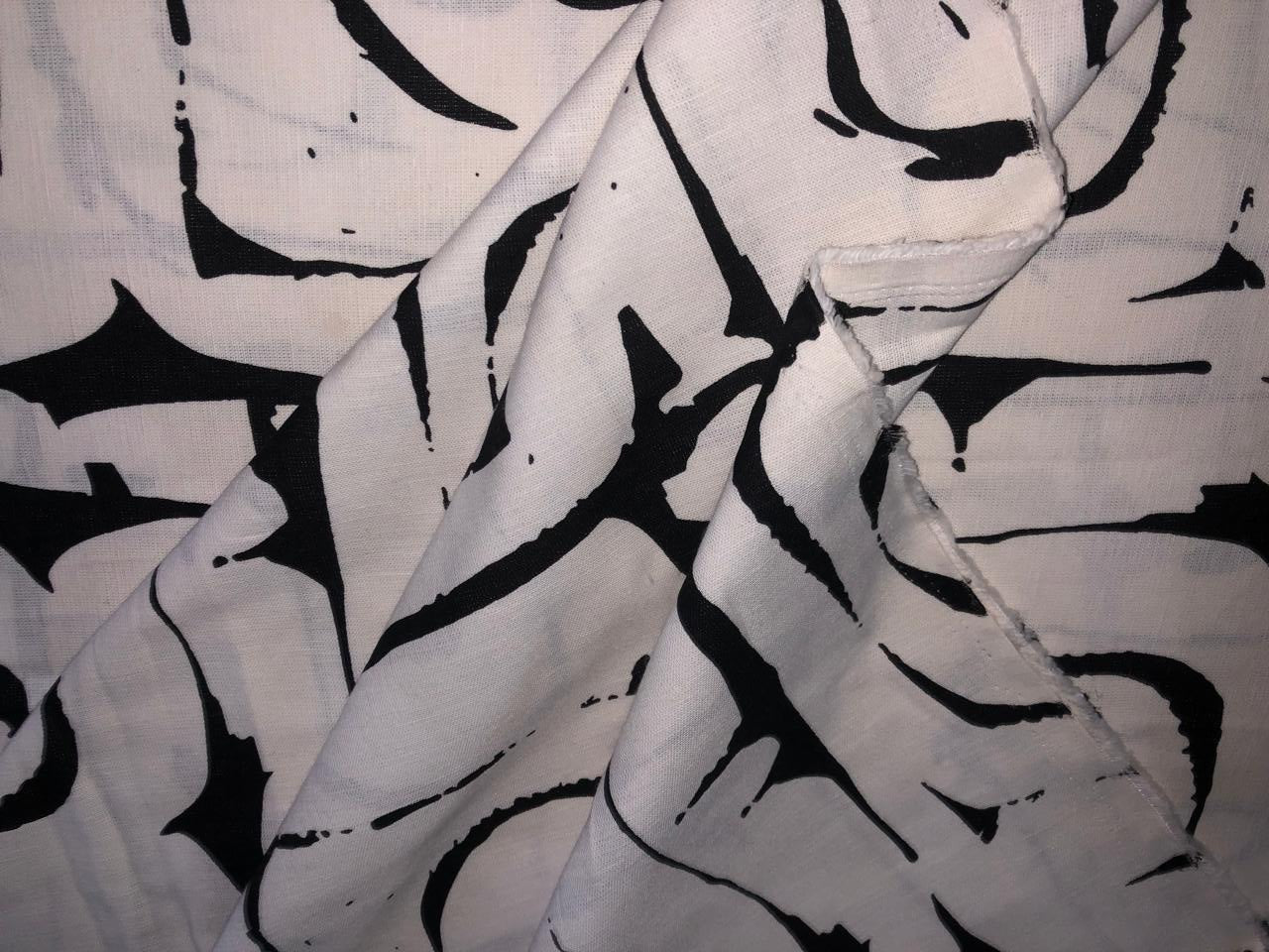 100% Linen black and white abstract  digital print fabric 58" wide [17302]