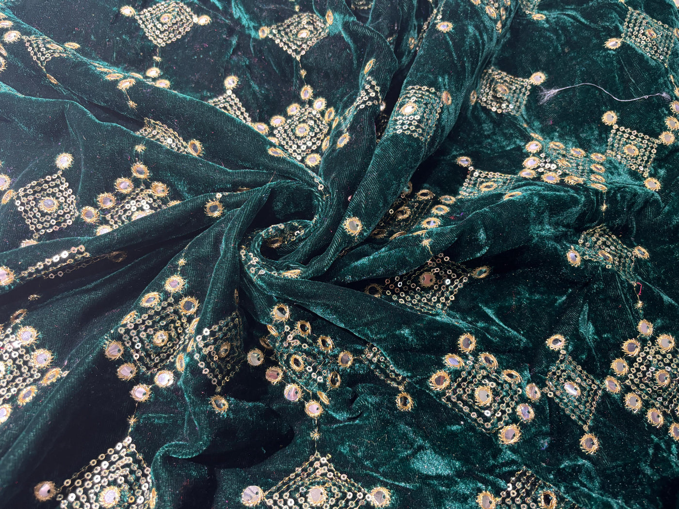 Micro Velvet Fabric Embroidered 44" wide available in 2 colors emerald green and brown