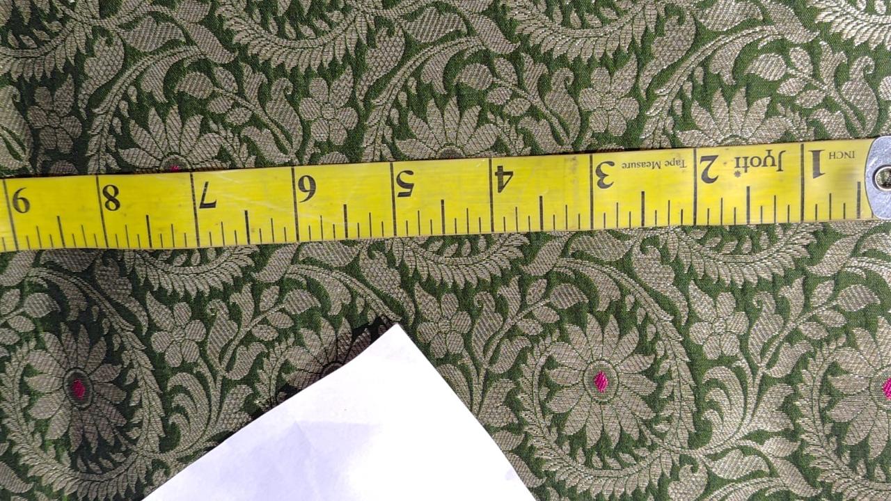 Silk Brocade Fabric  jacquard 44" wide  BRO974A available in 3 colors peacock green/deep olive and pink x orange