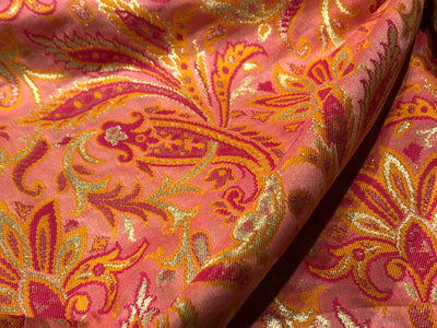 Silk Brocade fabric 44" floral, paisley with gold metallic jacquard available in 3 colors pink,peach,mango/mint green,pink,mango and silver grey,pink,mango BRO1058
