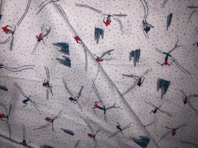 100% Cotton flannel Print 58"wide available in 3 prints penguin, snowmen and skiing on ice