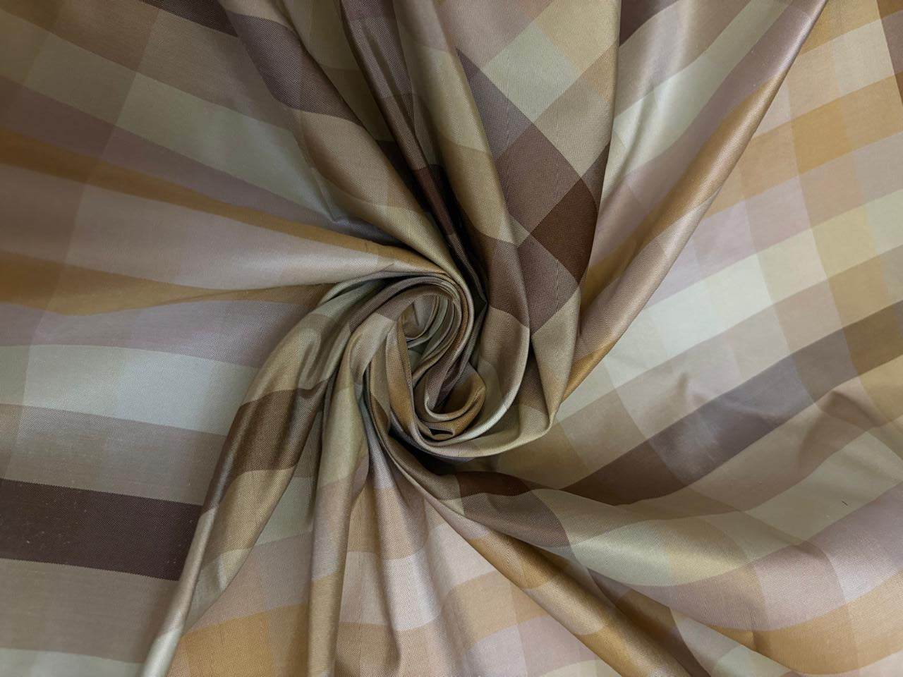 Silk Taffeta Fabric dusty browns ,lilac  ,mint plaids 54” Wide (TAFC71)