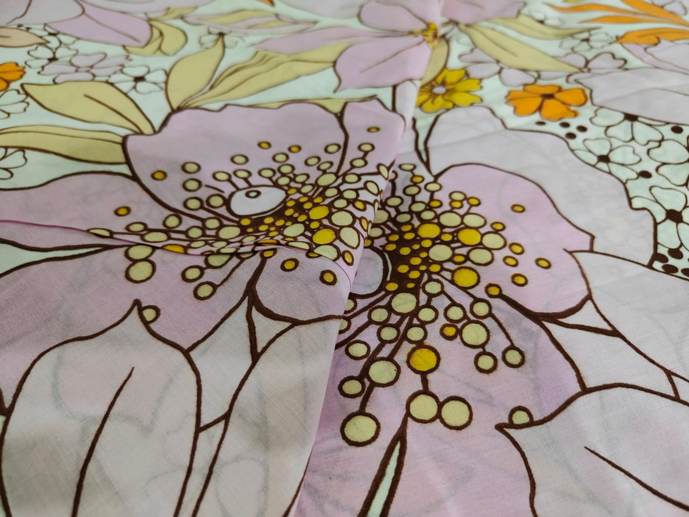 100% Cotton Poplin FLORAL PRINT pastel pink, orange and yellow flowers [17231]