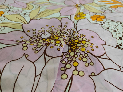 100% Cotton Poplin FLORAL PRINT pastel pink, orange and yellow flowers [17231]