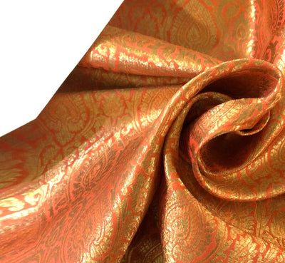 Silk Brocade jacquard fabric  with metallic gold 44" wide available in 2 colors MUSTARD and PEACH BRO935[2/3]