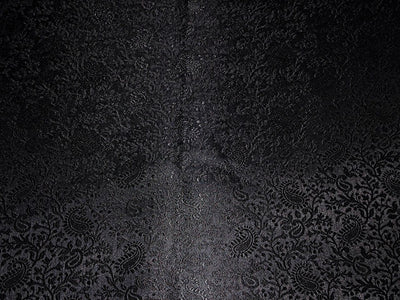 Silk Brocade fabric 56" jet black with self paisley jacquard BRO1057[3]