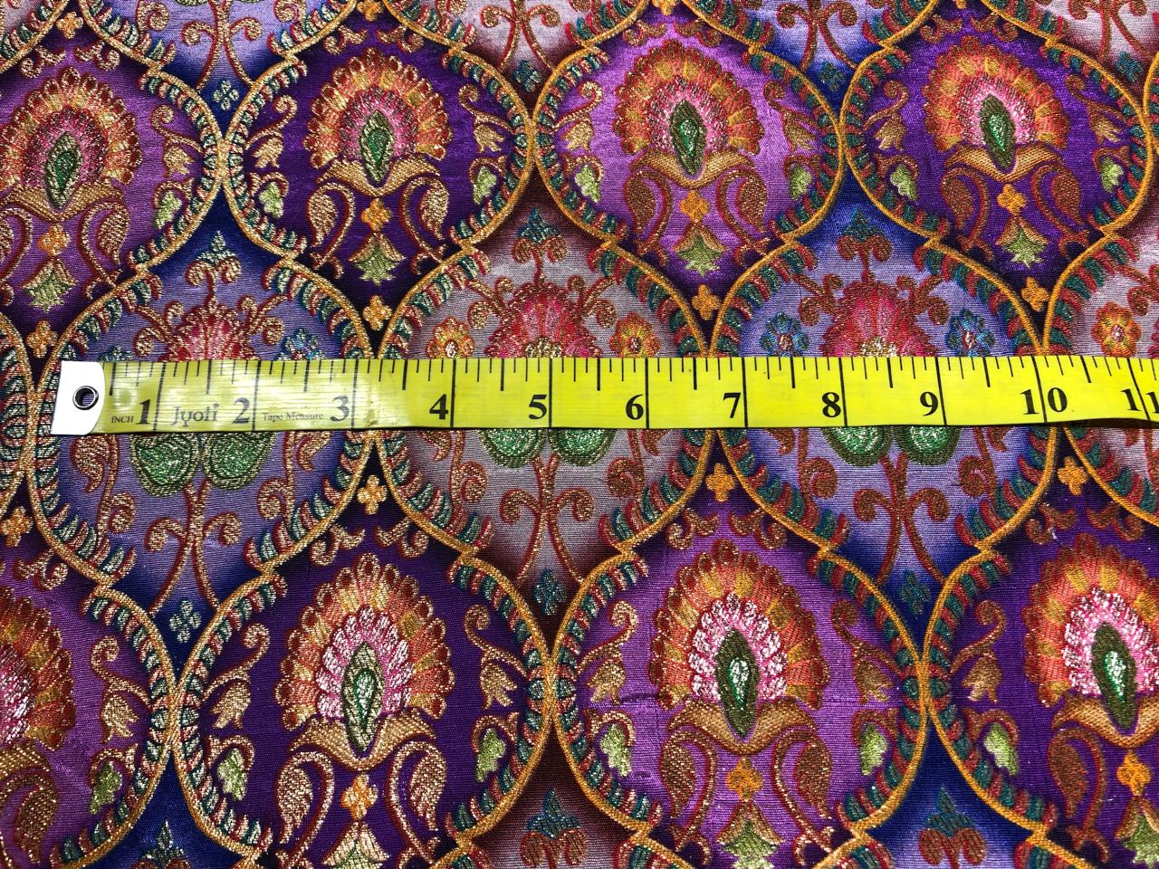 Silk Brocade Fabric beautiful jacquard  in multi colors 44""wide available in 4 color choices shades of greens/shades of blue and pink/shades of purple and pink and shades of olive and sea green   BRO967