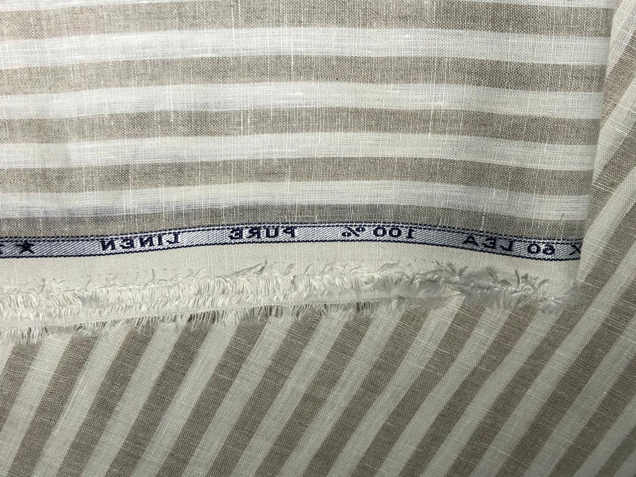 100% Linen stripe 60's Lea Fabric 58" cream and beige  stripe available in 1 inch  as well as 1 centimeter stripes [17221/22]