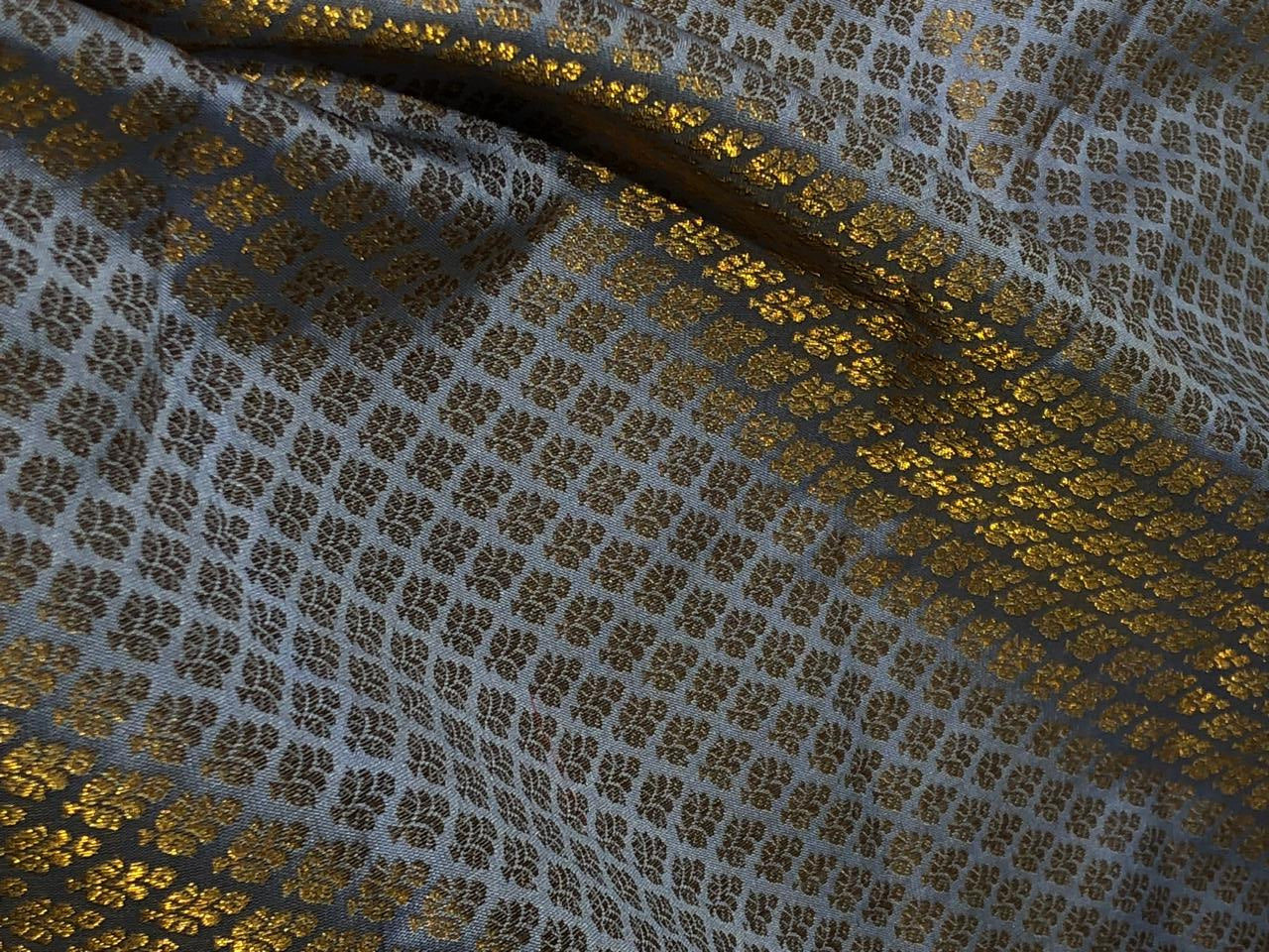 Silk Brocade fabric 44" carolina blue with tiny antique gold motifs BRO1038[2]