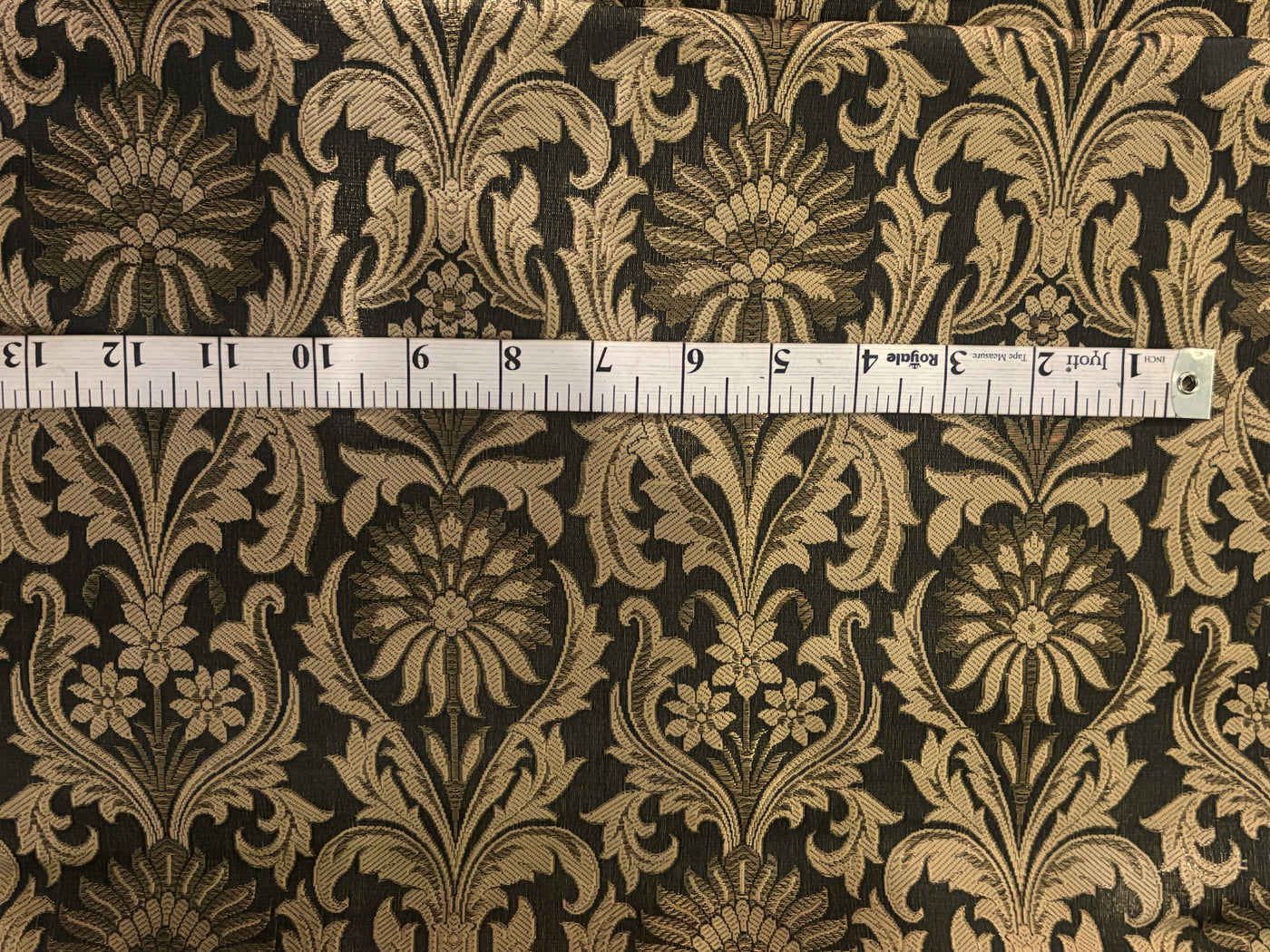 Silk Brocade fabric 44" antique gold jacquard motifs with vines available in 2 colors navy and black  BRO1054