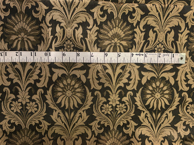 Silk Brocade fabric 44" antique gold jacquard motifs with vines available in 2 colors navy and black  BRO1054