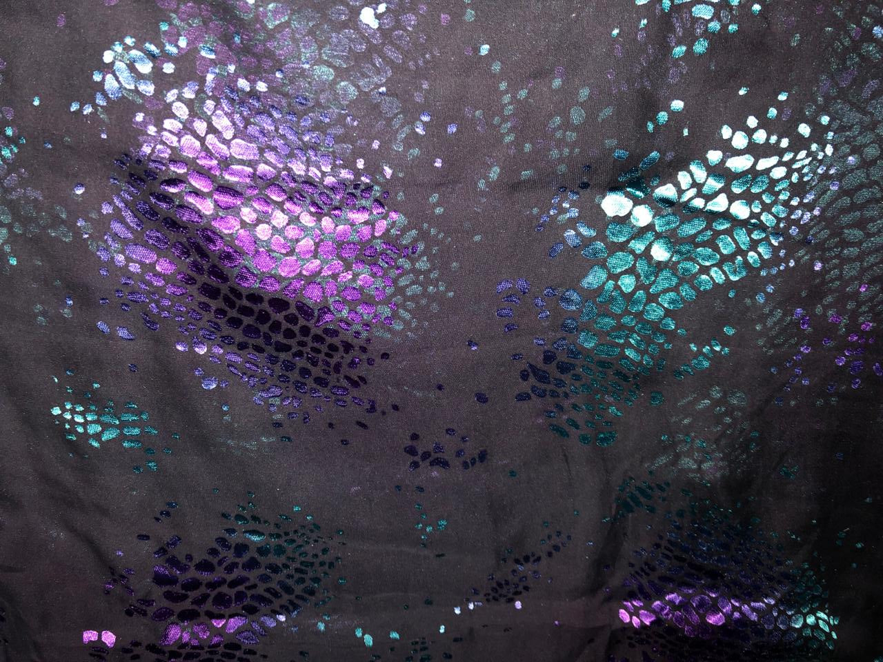 Silk georgette  fabric black with blue ,teal and purple abstract  Brasso  44&quot;[18817]