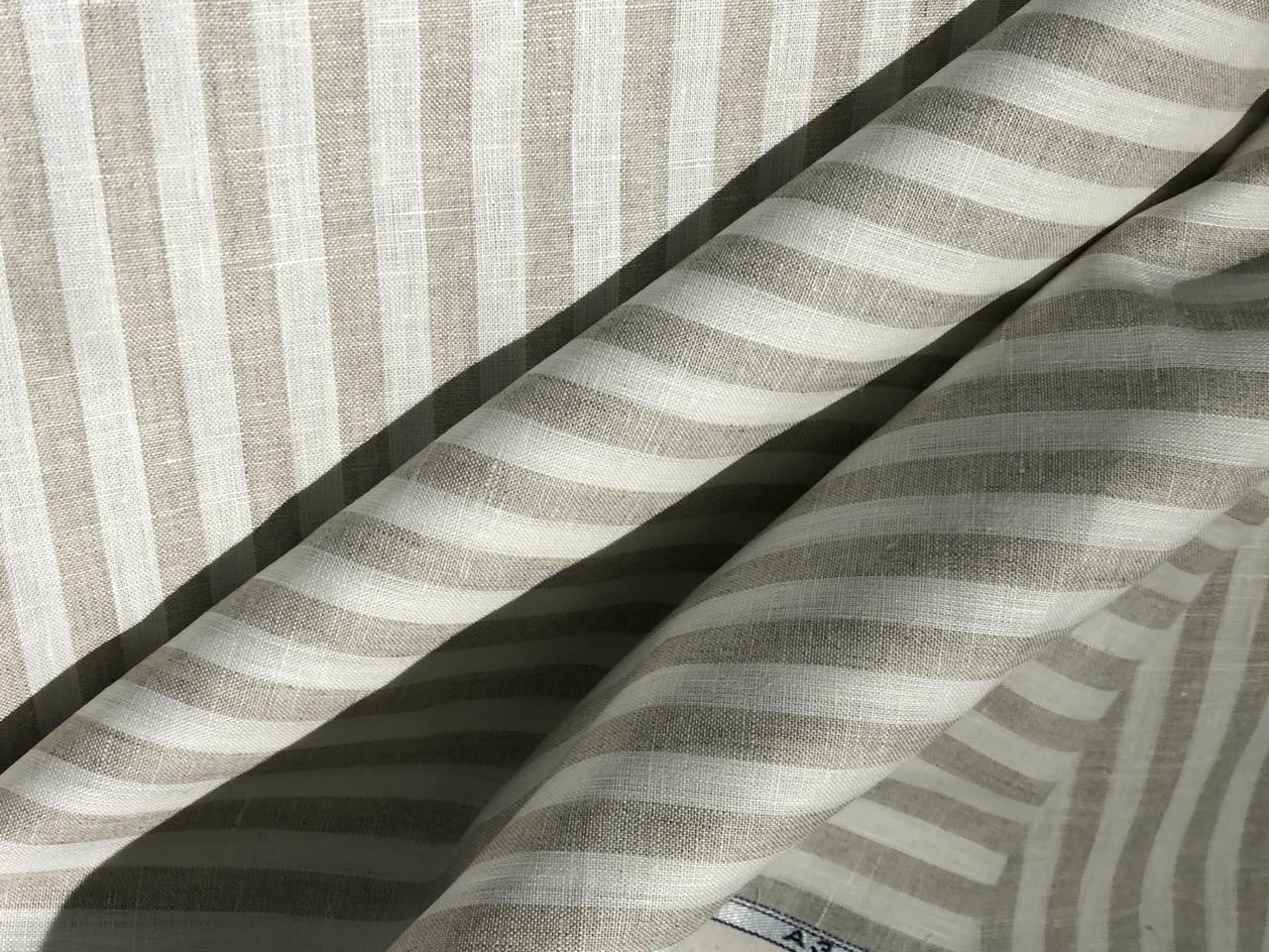 100% Linen stripe 60's Lea Fabric 58" cream and beige  stripe available in 1 inch  as well as 1 centimeter stripes [17221/22]